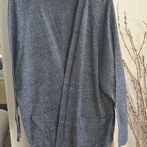 GAP Men's Heather Navy Open-Front Cardigan